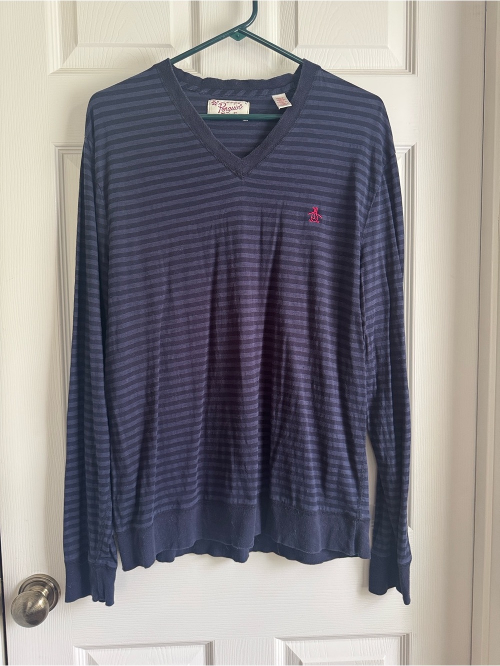 Original Penguin Men's Navy Striped V-Neck Shirt